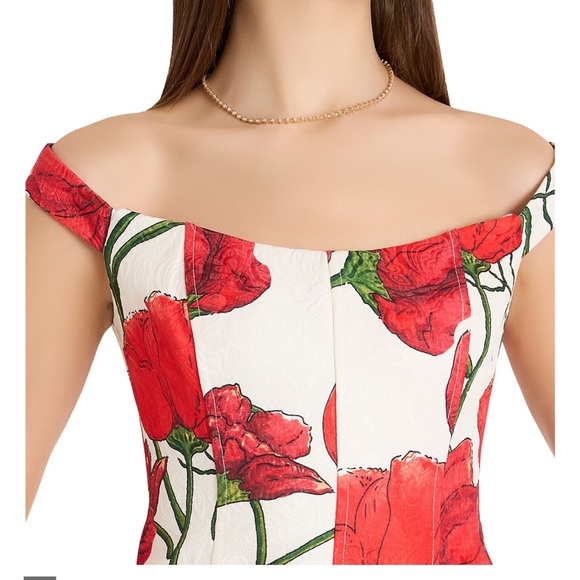 Milly Floral Red Peony Jacquard Mini Dress NWT Size 10 - Picture 3 of 4